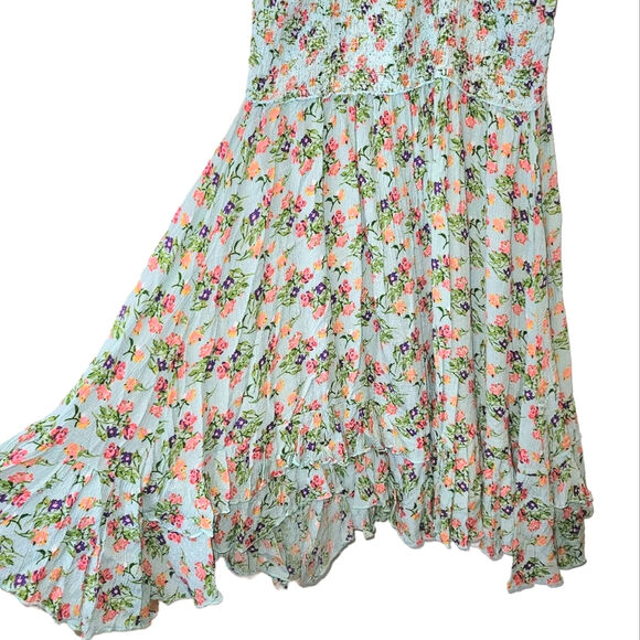 FP Intimately Free People Adella Mini Slip Dress Sz Large Blue Floral Ruffle - Picture 7 of 16